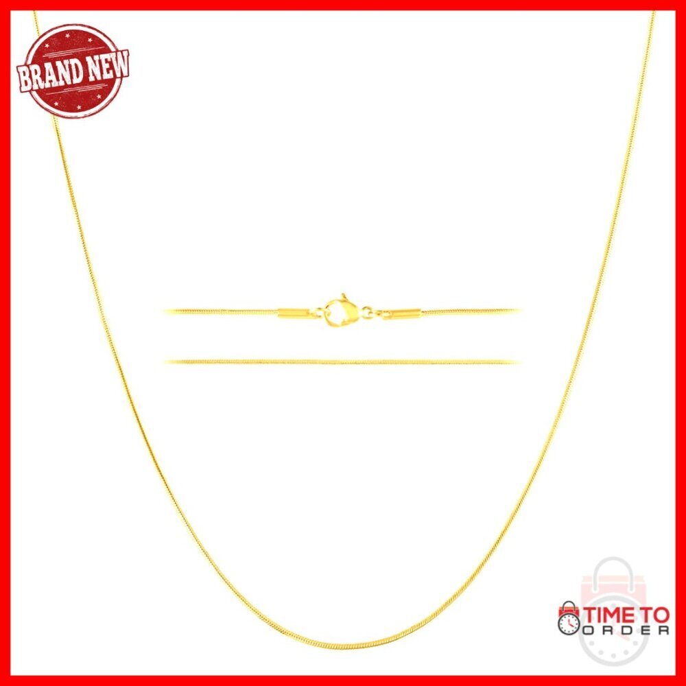 Thin Dainty 24k Gold Plated Snake Chain Necklace 16 Inch Lobster Clasp